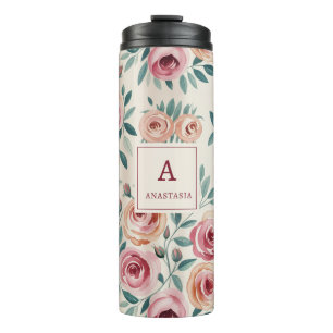 Garrafa Térmica Monograma Floral Bonito Elegante