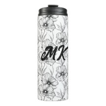 Monograma Floral Branco e Preto Moderno