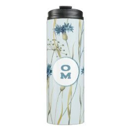 Garrafa Térmica Monograma Floral Moderno Azul Cornualha