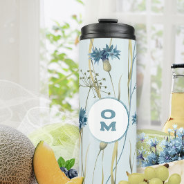 Garrafa Térmica Monograma Floral Moderno Azul Cornualha