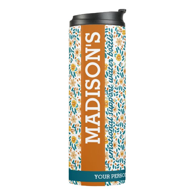 Garrafa Térmica Monograma Floral Personalizado e Nome Água Tumbler (Giro à esquerda)