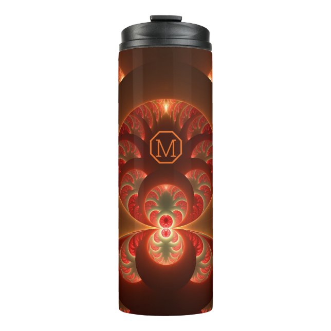 Garrafa Térmica Monograma Fratural vermelho-alaranjado abstrato Lu (Frente)