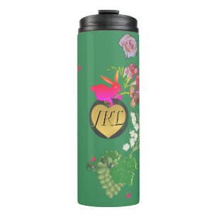 Garrafa Térmica Monograma Fruta verde de coelho coelho e floral