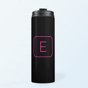Garrafa Térmica Monograma Inicial Estilo Moderno Rosa e Preto