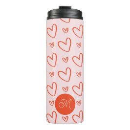 Garrafa Térmica Monograma inicial - padrão cardíaco rosa e vermelh
