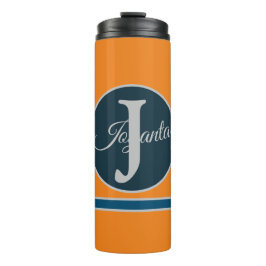 Garrafa Térmica Monograma laranja cinza azul personalizado Elegant