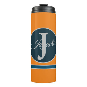 Garrafa Térmica Monograma laranja cinza azul personalizado Elegant