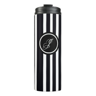 Garrafa Térmica Monograma Moderno Arte em Branco e Preto Inicial
