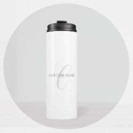 Garrafa Térmica Monograma Moderno Elegante | Cinza e Branco (editá