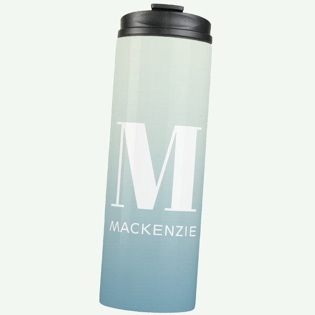 Garrafa Térmica Monograma Moderno Nome Inicial Gradiente Aqua Teal (Modern monogram initial name personalized gradient thermal tumbler)