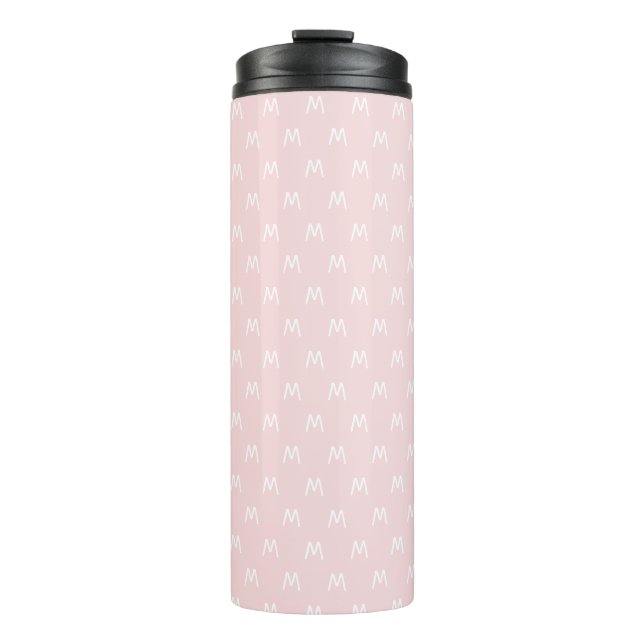 Garrafa Térmica Monograma Moderno Rosa e Branco (Frente)
