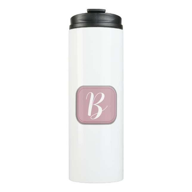 Garrafa Térmica Monograma no Tumbler Térmico Cor-de-Rosa e Branco (Frente)