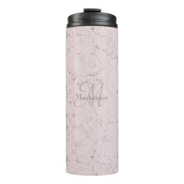 Garrafa Térmica Monograma Nome personalizado Blush Pink Cinza (Frente)