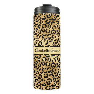 Garrafa Térmica Monograma Nome preto Leopardo-Dourado