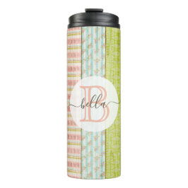 Garrafa Térmica Monograma Nome Shabby Rosas em algodão de madeira