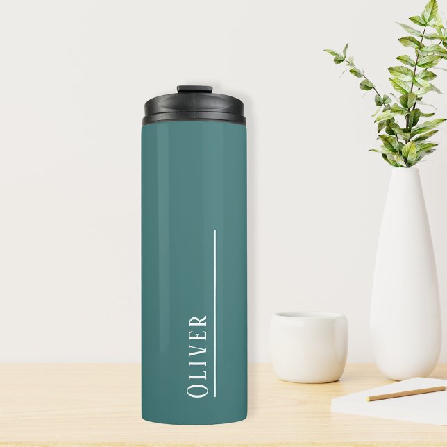 Garrafa Térmica Monograma personalizado, azul verde-lacrimejo (Thermal coffee mug tall tumbler in dark teal with personalized monogram)