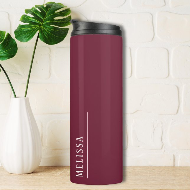Garrafa Térmica Monograma personalizado, burgundy moderno (Travel mug insulated with personalized monogram gift for her)