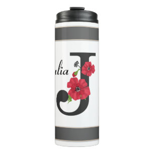 Garrafa Térmica Monograma personalizado, com edição J, de flor v