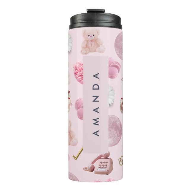 Garrafa Térmica Monograma Personalizado Coquette Rosa Moon Feminin (Frente)