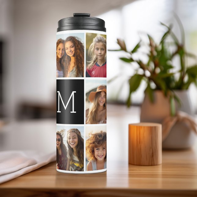 Garrafa Térmica Monograma Personalizado de Colagem de Fotos do Ins (Personalized Thermal Tumbler - Add Photos, Text - Customize Completely in the Advanced Design Area)