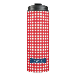Garrafa Térmica Monograma Personalizado de Gingham Vermelho