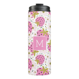Garrafa Térmica Monograma Personalizado de Morangos Rosa