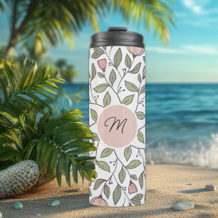 Garrafa Térmica Monograma Personalizado de Padrão Floral Delicado