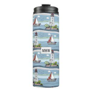 Garrafa Térmica Monograma personalizado de padrão oceânico