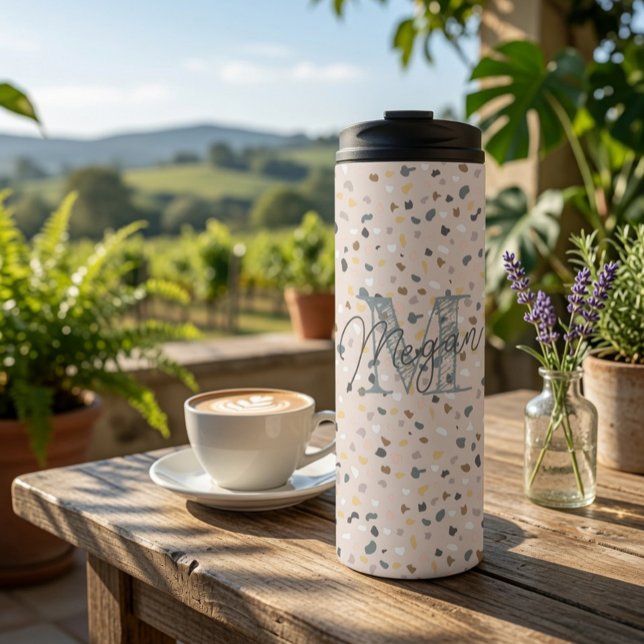 Garrafa Térmica Monograma Personalizado de Terrazzo (Criador carregado)