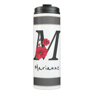 Garrafa Térmica Monograma personalizado, editável, M texto, flor