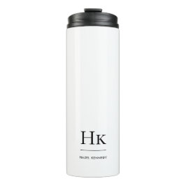 Garrafa Térmica Monograma preto branco Elegante Mínimo Simples e M