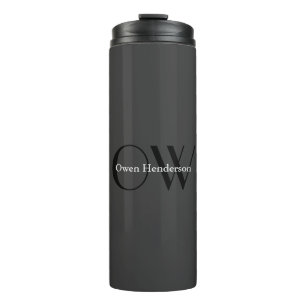 Garrafa Térmica Monograma Preto de Cinza Única na moda