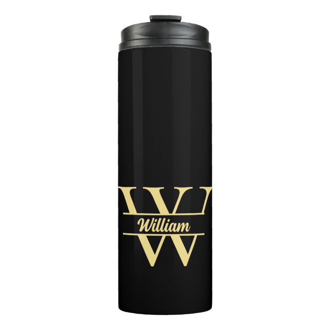Garrafa Térmica Monograma preto e Dourado | Script inicial Elegant (Frente)
