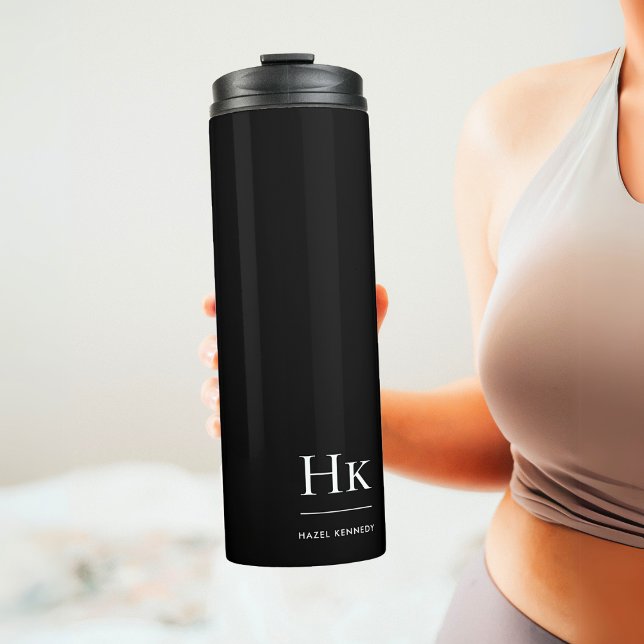 Garrafa Térmica Monograma preto minimalista moderno branco chic (Criador carregado)