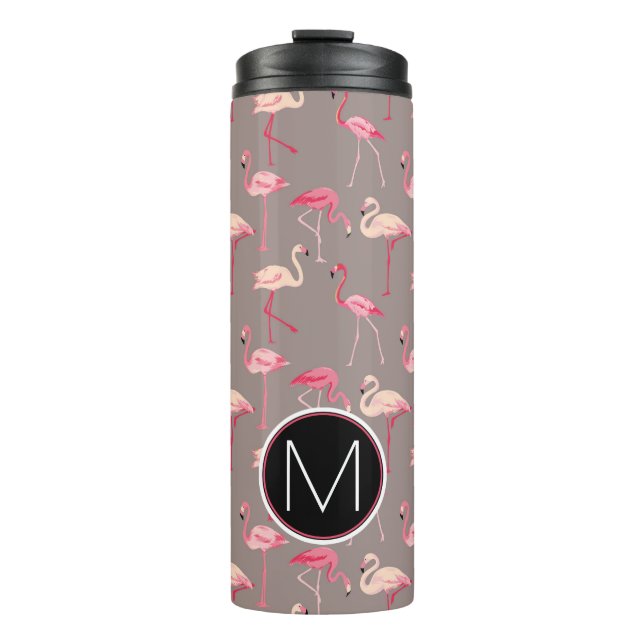 Garrafa Térmica Monograma retro dos flamingos | (Frente)