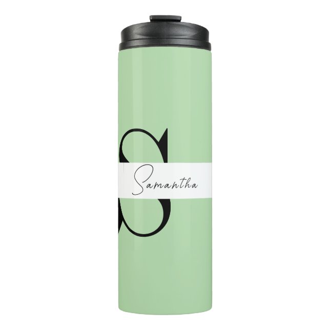 Garrafa Térmica Monograma Verde Elegante Tumbler Térmico (Frente)