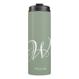 Garrafa Térmica Monograma Verde Personalizado Elegante Inicial