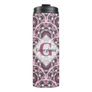 Garrafa Térmica Monogramas Deco Dusky Rosa Cherry Blossom Mandala