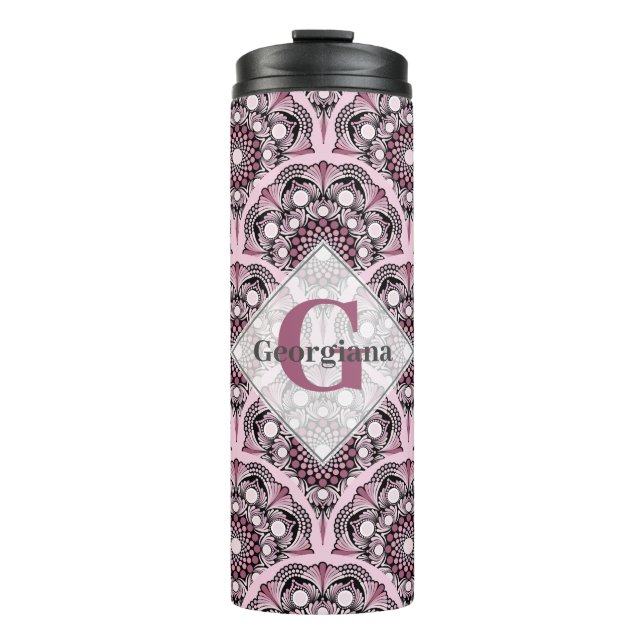 Garrafa Térmica Monogramas Deco Dusky Rosa Cherry Blossom Mandala (Frente)