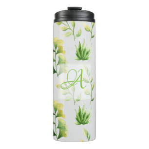 Garrafa Térmica Monogramas Folhas Botânicas Moldadas Deco Verde Po