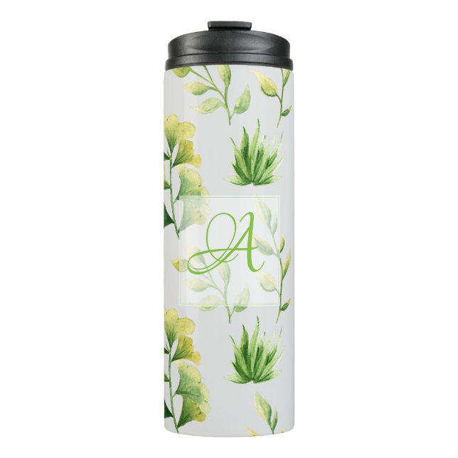 Garrafa Térmica Monogramas Folhas Botânicas Moldadas Deco Verde Po (Frente)