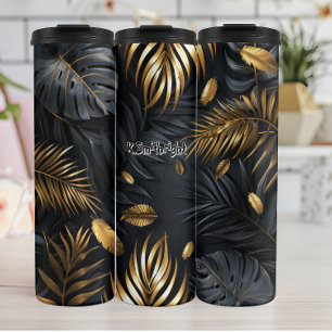 Garrafa Térmica Monstera do ouro e Folhas de Palma