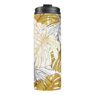 Garrafa Térmica Monstera Leaves: Ouro Branco