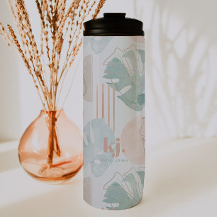 Garrafa Térmica Monstera Minimalista Monograma Boho Moderno