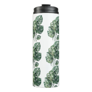 Garrafa Térmica monstera verde e branca