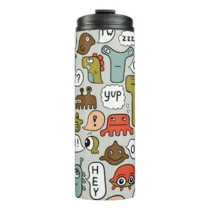 Garrafa Térmica Monstros de Cartoons Bonitos: Fundo Ininterrupto