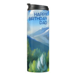 Garrafa Térmica Montanha Cena Pintura Feliz Pai de Aniversário