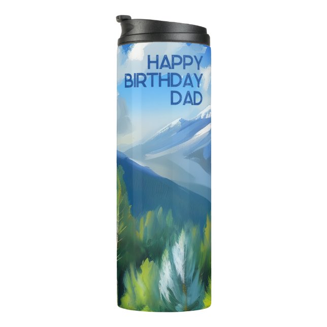 Garrafa Térmica Montanha Cena Pintura Feliz Pai de Aniversário (Rotação à direita)