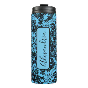 Garrafa Térmica Moody Black Floral a rosa personalizado
