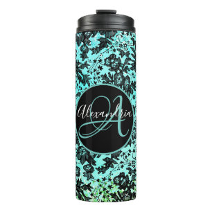 Garrafa Térmica Moody Black Floral no Monograma Rosa